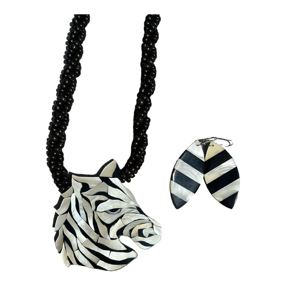 Vintage Lee Sands Zebra Necklace and Earrings